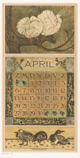 Calendar page April with two doves