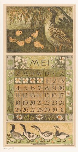 Calendar page May with goose and goslings