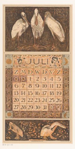 Calendar page July with spoonbills