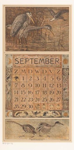Calendar page September with herons