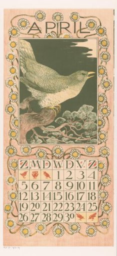 Calendar page for April with a cuckoo