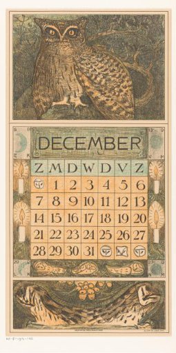 Calendar page December with a tawny owl