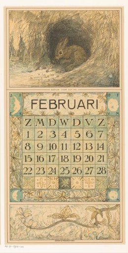 Calendar page February with rabbit