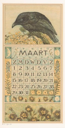 Calendar page March with crow