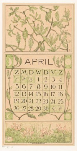 Calendar page April with leaves