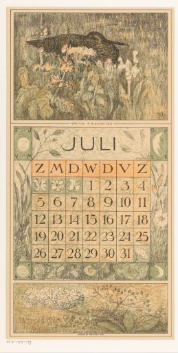 Calendar page July with lapwing