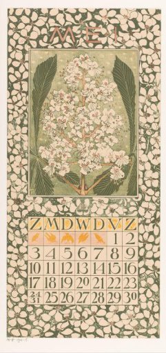 Calendar page for May with chestnut blossoms