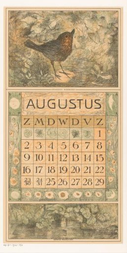 Calendar page August with robin