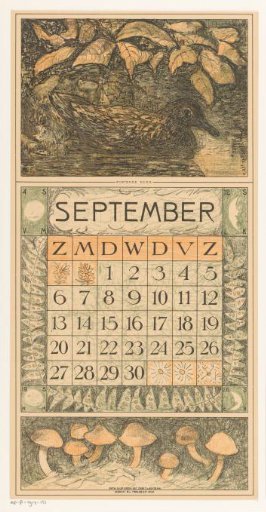Calendar page September with duck