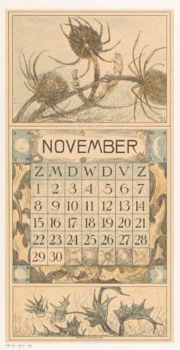 Calendar page November with thistle