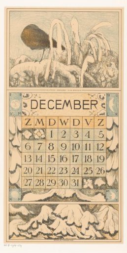 Calendar page December with sleeping robin