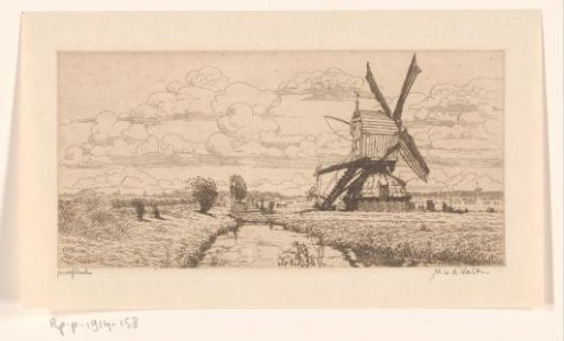 Pastoral landscape with ditch and mill