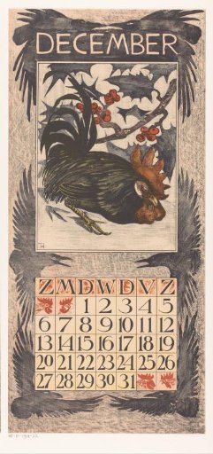 Calendar page for December with a rooster