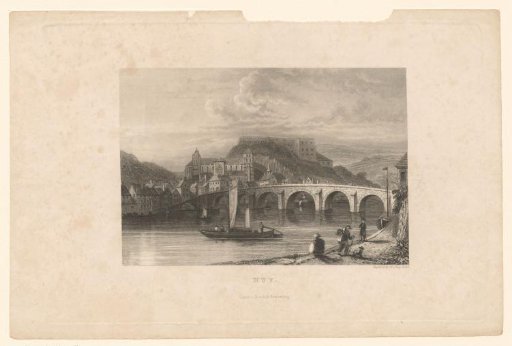 View of the bridge and the Fort of Huy from the opposite bank of the Meuse