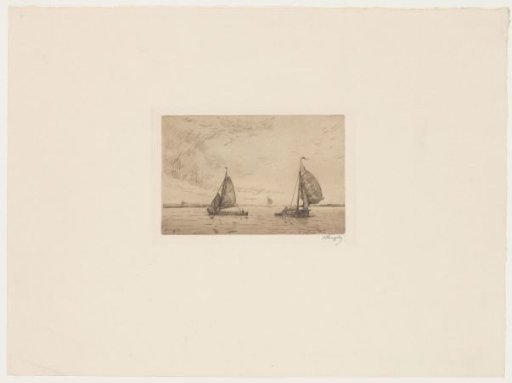 River landscape with two sailing boats