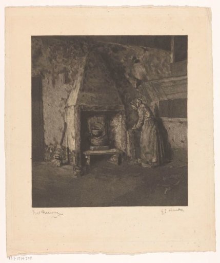 Peasant Woman Standing by a Fireplace
