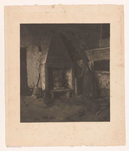 Peasant Woman Standing by a Fireplace