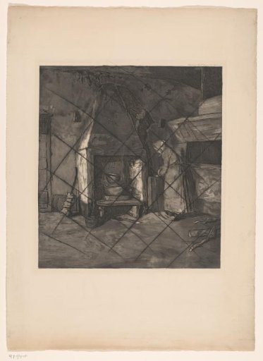 Peasant Woman Standing by a Fireplace