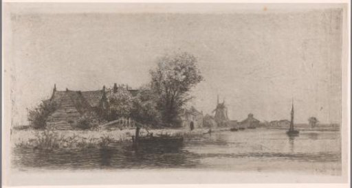 Landscape with houses and a mill by the water