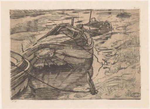 Moored rowboats in a canal