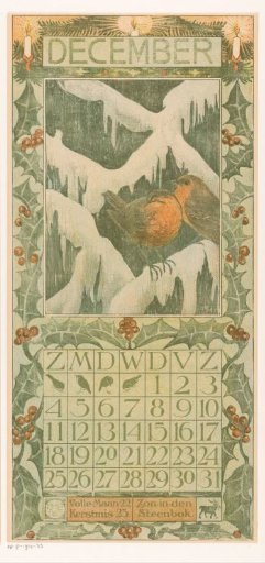 Calendar page for December with robins