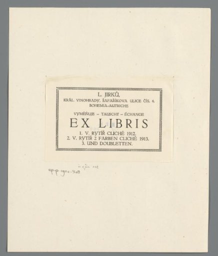 Address Card of Ex Libris Collector L. Jirků