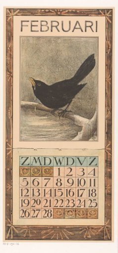 Calendar leaf with blackbird