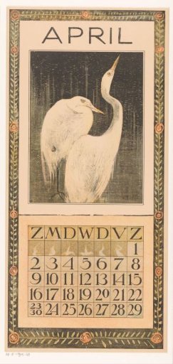 Calendar leaf with grey herons