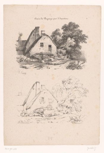 Cottage with trees in two stages
