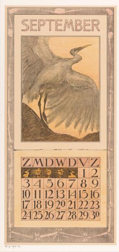 Calendar leaf with grey heron