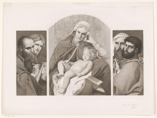 Triptych: Mary with Christ on her lap, two apostles on each side