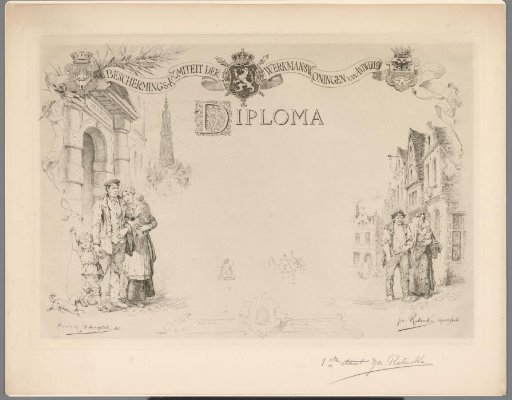Diploma with a family on the street on the left and right