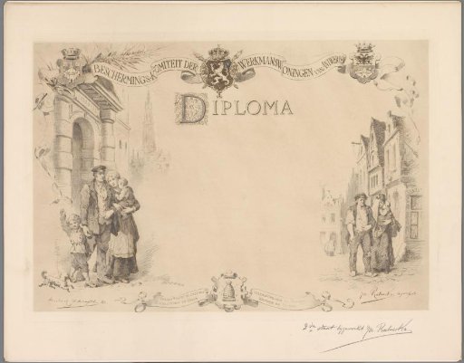 Diploma with a family on the street on the left and right