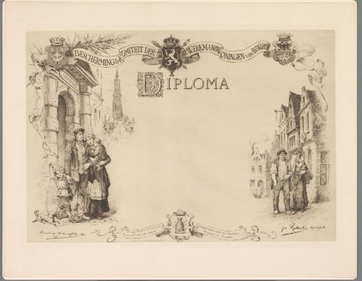 Diploma with a family on the street on the left and right