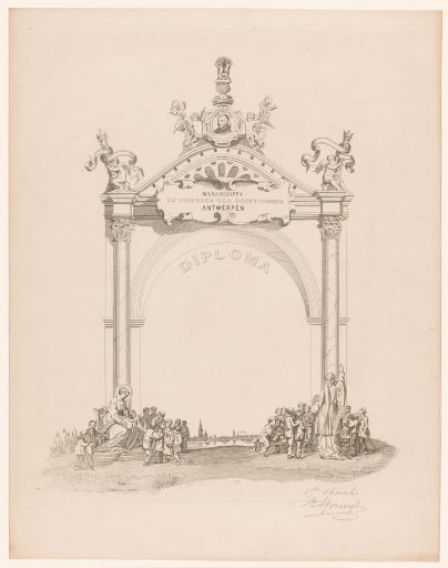 Diploma of the Society of the Friends of the Deaf-Mutes in Antwerp with a portrait of Charles Michel de l'Epee at the top