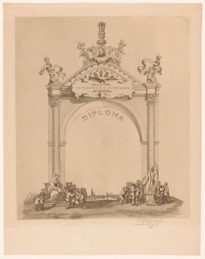 Diploma of the Society of the Friends of the Deaf-Mutes in Antwerp with a portrait of Charles Michel de l'Epee at the top