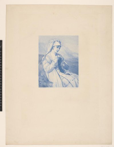 Young woman with knitting in a landscape
