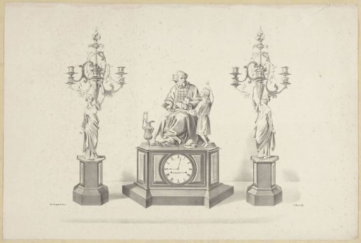 Clock and two candlesticks
