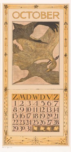 Calendar leaf with three birds