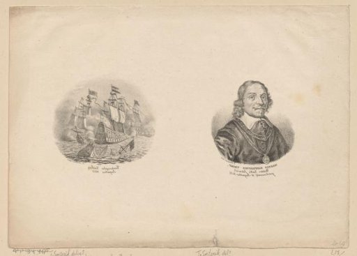 Naval battle and portrait of Maarten Harpertszoon Tromp