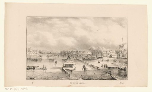 View of the frozen river Amstel