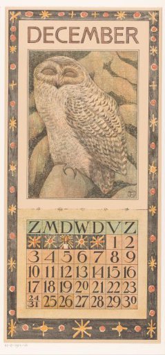 Calendar leaf with snowy owl