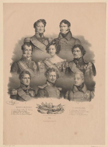 Portraits of eight European sovereigns from the first half of the nineteenth century