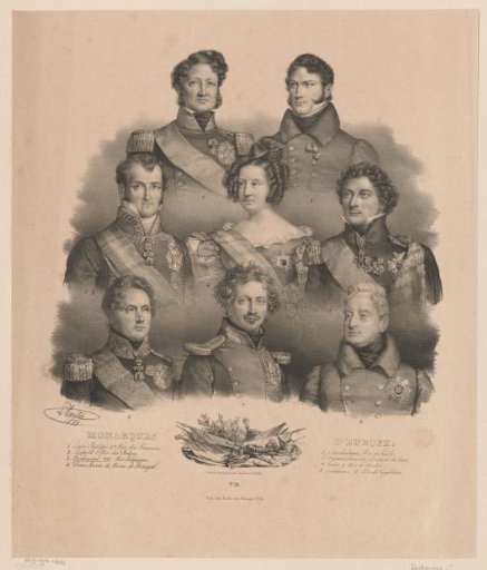 Portraits of eight European sovereigns from the first half of the nineteenth century