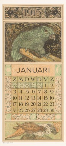 Calendar page January with parrot