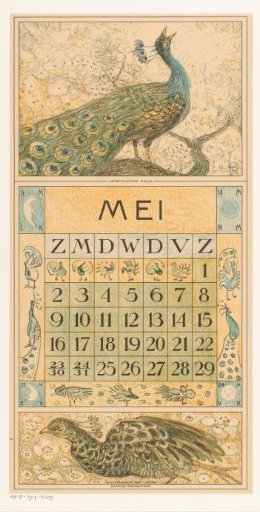 Calendar page May with peacock