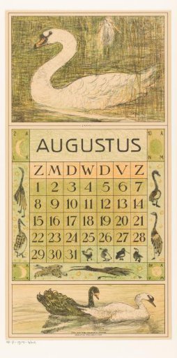 Calendar page August with swan
