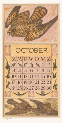 Calendar page October with merlin