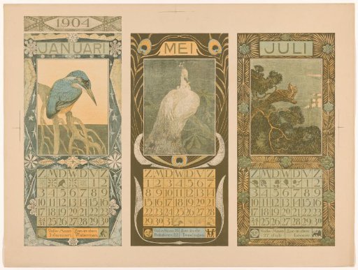 Calendars for January, May and July 1904