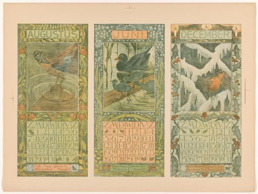 Calendars for August, June and December 1904